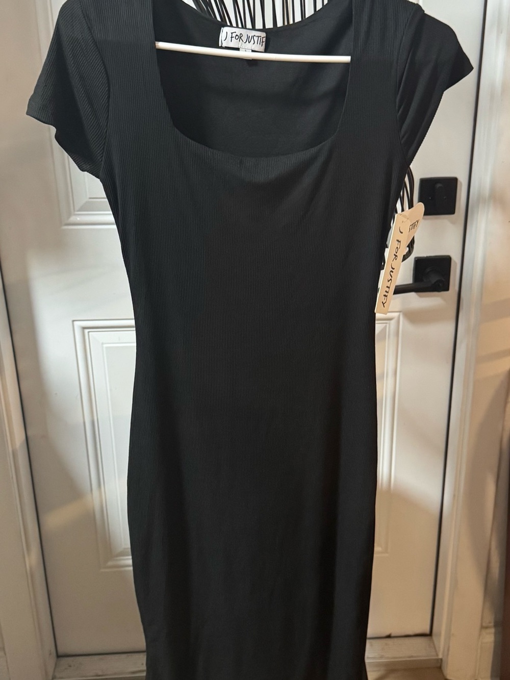 Justice Black Ribbed Midi Dress with Square Neck